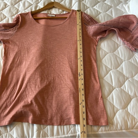 J. Jill Pink Coral Woven Lace Sleeve Top. Size Small. - Picture 9 of 10